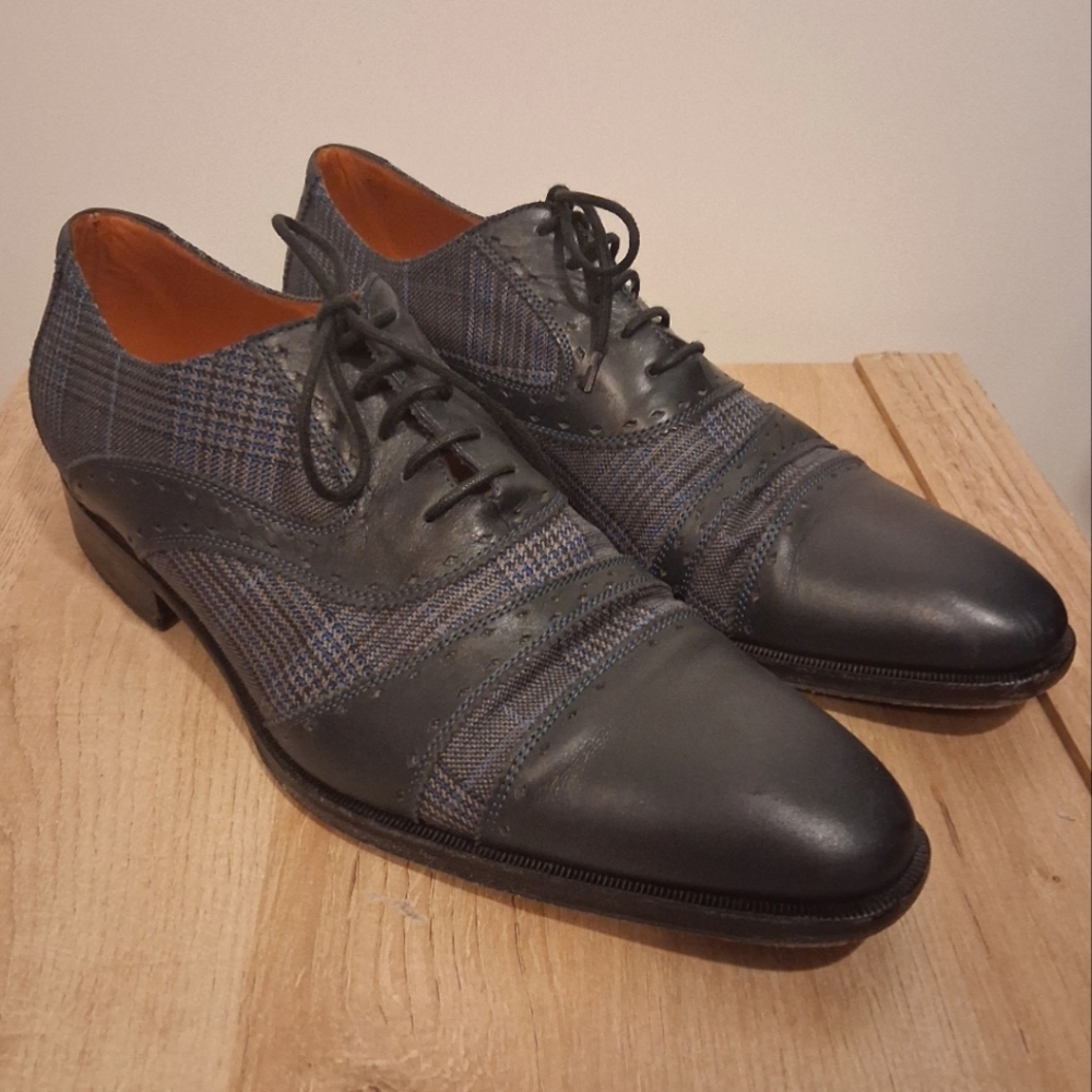 Etro Blue Houndstooth Canvas and Leather Brogues Mens Size 9